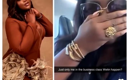 "What happened?" Eniola Badmus queries as she reveals she was the only passenger in business class during a recent trip by air.