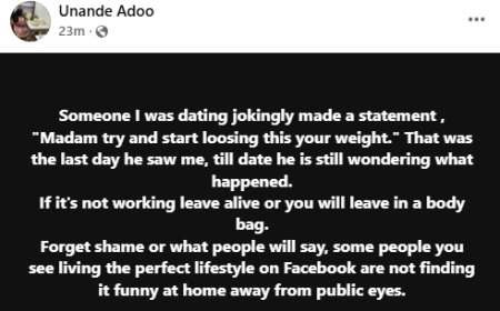 He jokingly told me to try and start loosing weight - Nigerian woman reveals why she ended a relationship