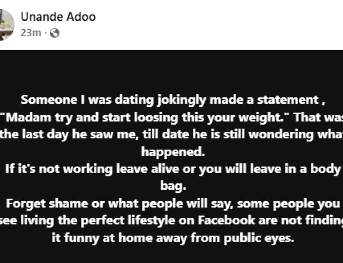 He jokingly told me to try and start loosing weight - Nigerian woman reveals why she ended a relationship