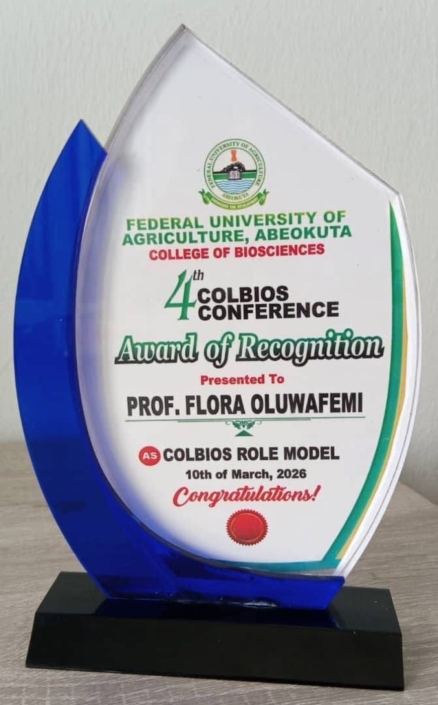 Academic Excellence: Prof. Flora Oluwafemi Receives COLBIOS Role Model and Ambassador Award at FUNAAB