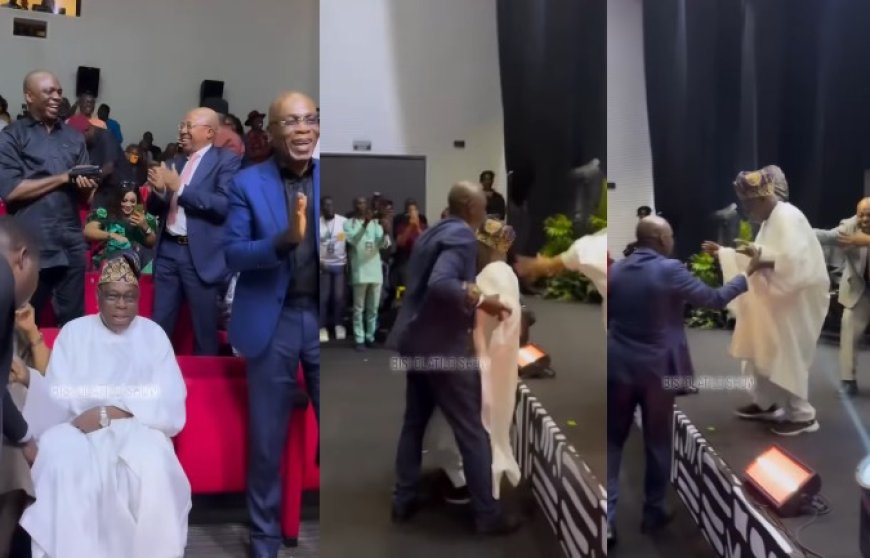 Former President, Olusegun Obasanjo, 89, wows guests as he jumps off podium at an event (video)